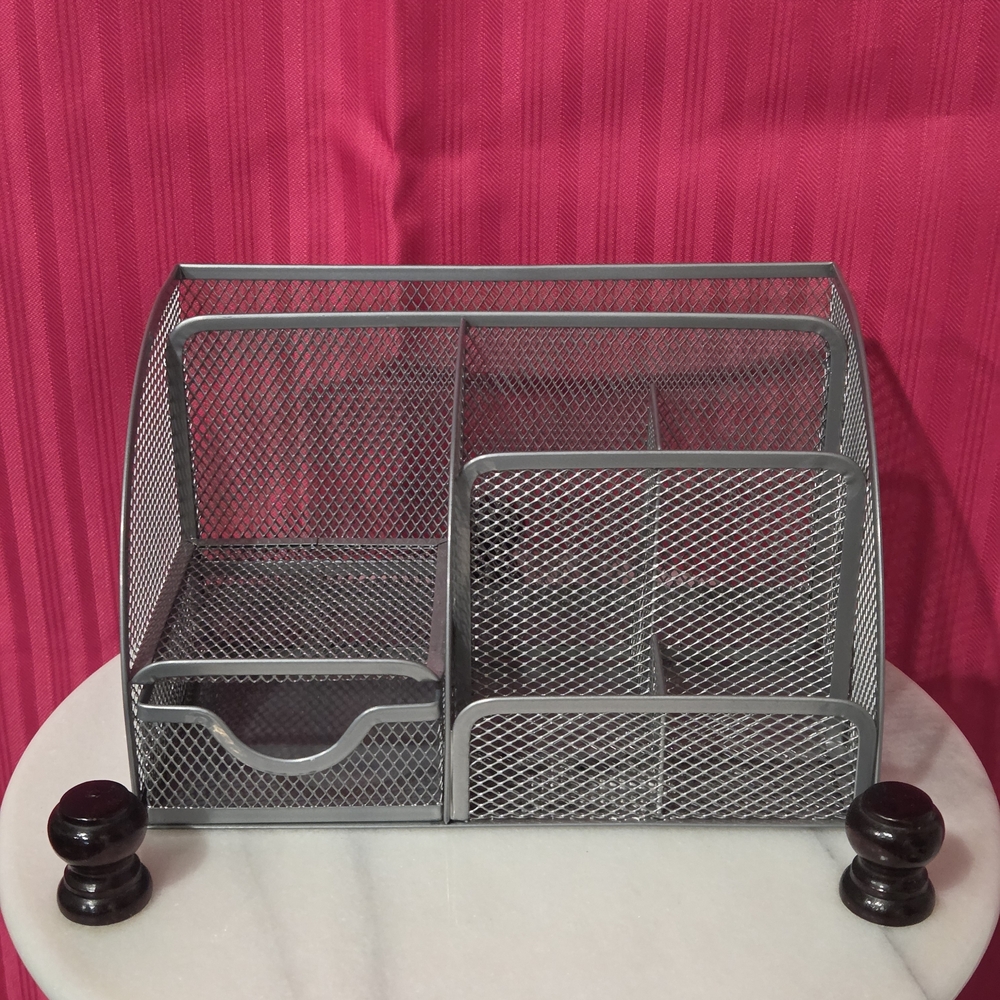 Silver Mesh Desk Organizer